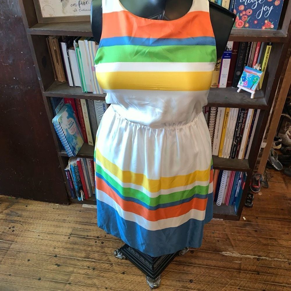 Anthropologie Girls from Savoy multicolored striped silk 4 dress